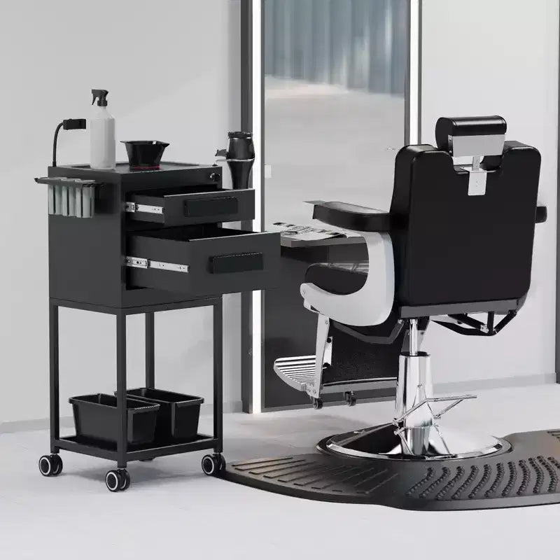 Carrello da salone in metallo con 2 cassetti con serratura