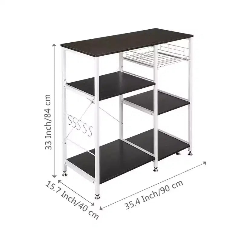 90X40X84cm Scaffale da pavimento a 4 ripiani per microonde con cestello estraibile + croce a X