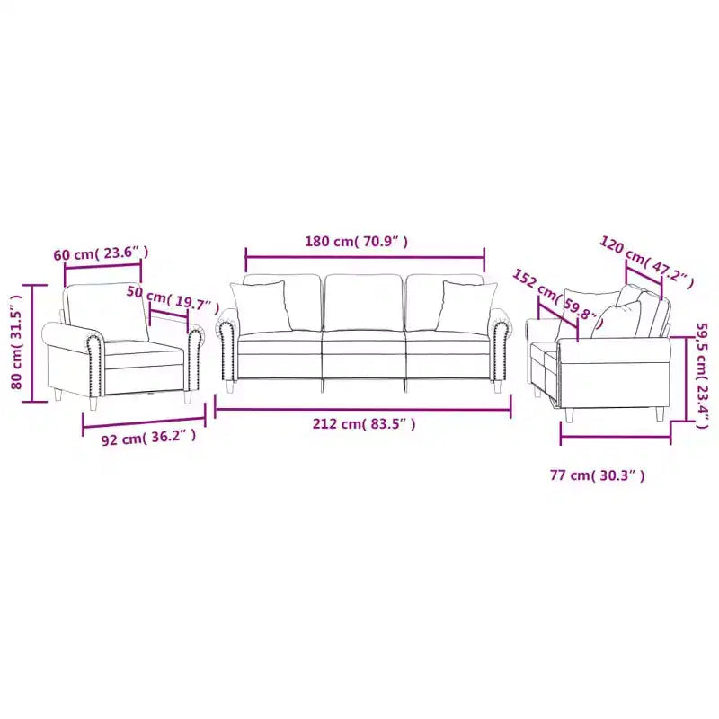 vidaXL Set Divano a 3 Pezzi in Velluto Grigio Chiaro - Relax Confortevole con Telaio Robusto e Cuscini Decorativi per Soggiorno e Zone Lounge