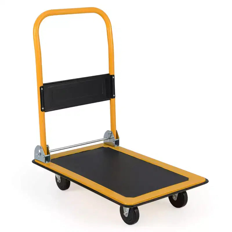 Costway Carrello Piattaforma Pieghevole da 150 kg per Magazzino Spostamenti, Camioncino a Spinta Manuale Blu/Giallo