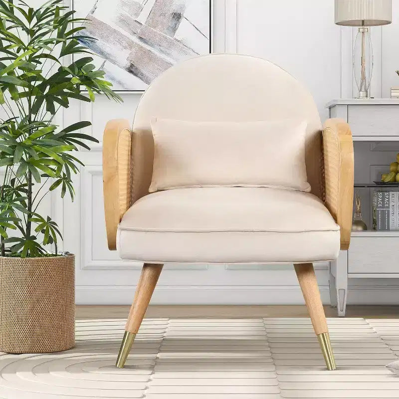Acekool Sedie da pranzo moderne, seduta imbottita con braccioli in rattan, gambe in metallo, poltrona accentata per sala da pranzo soggiorno ufficio, gialle, set da 2