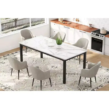 Tavolo da pranzo rettangolare da 180 cm con gambe in metallo, 6-8 posti, superficie impermeabile, angoli arrotondati, scrivania multifunzionale per cucina e ufficio