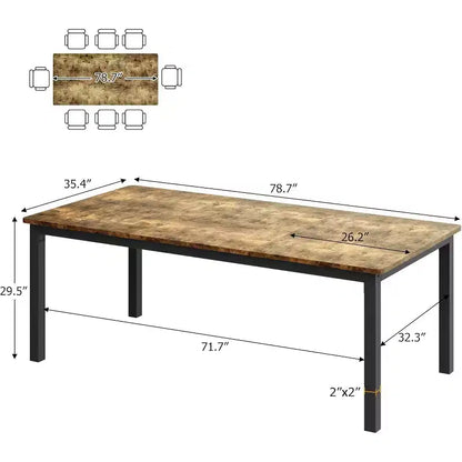 Tavolo da pranzo rettangolare da 180 cm con gambe in metallo, 6-8 posti, superficie impermeabile, angoli arrotondati, scrivania multifunzionale per cucina e ufficio