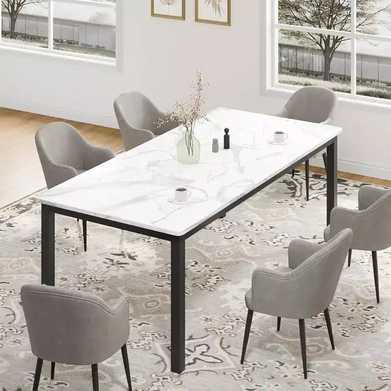 Tavolo da pranzo rettangolare da 180 cm con gambe in metallo, 6-8 posti, superficie impermeabile, angoli arrotondati, scrivania multifunzionale per cucina e ufficio