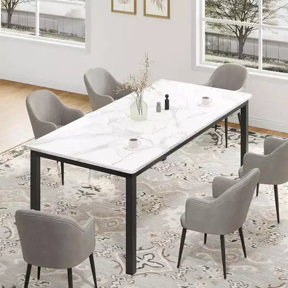 Tavolo da pranzo rettangolare da 180 cm con gambe in metallo, 6-8 posti, superficie impermeabile, angoli arrotondati, scrivania multifunzionale per cucina e ufficio