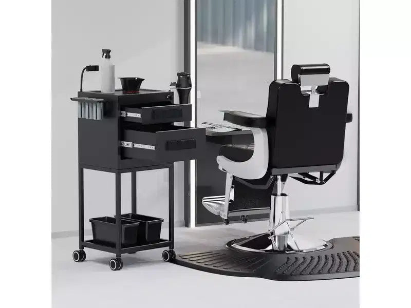 Carrello da salone in metallo con 2 cassetti con serratura