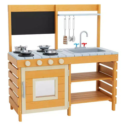 Cucina Giocattolo da Esterno per Bambini, con Utensili da Cucina, Fornello Giocattolo, Armadietto ad un'Anta, Ripiani Contenitori Inferiori, Regalo Ideale per Bambini e Bambine di 3-8 Anni