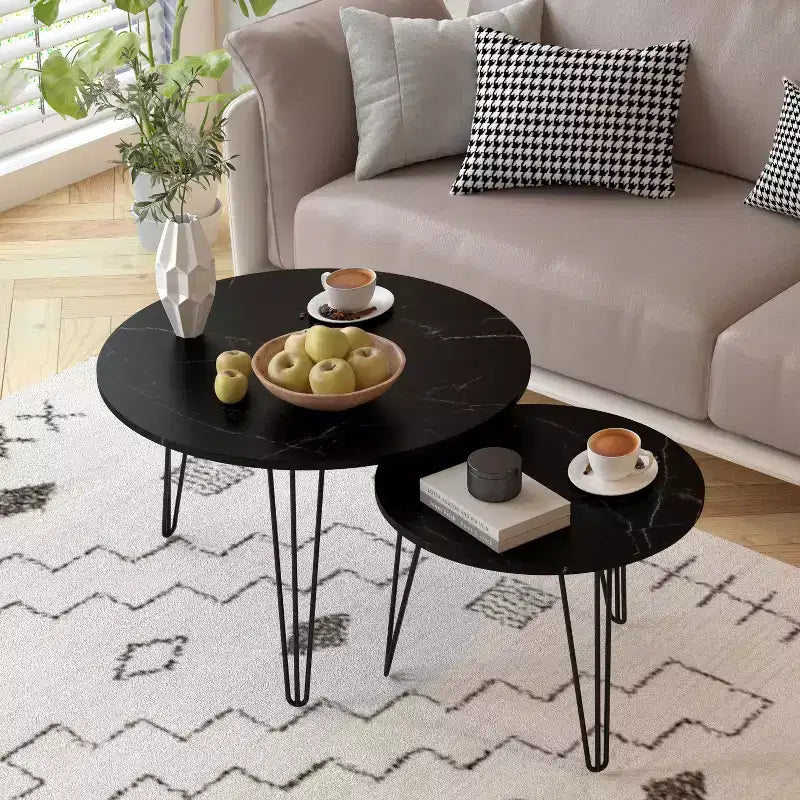 Tavolino da caffè rotondo impilabile da 27,56'', tavolino impilabile circolare, piano del tavolo rotondo in legno