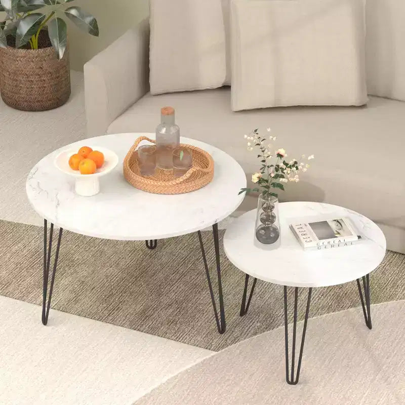 Tavolino da caffè rotondo impilabile da 27,56'', tavolino impilabile circolare, piano del tavolo rotondo in legno