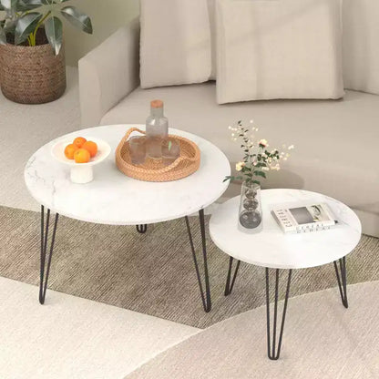 Tavolino da caffè rotondo impilabile da 27,56'', tavolino impilabile circolare, piano del tavolo rotondo in legno