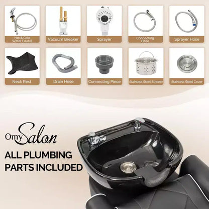 Lavabo e Poltrona per Parrucchiere con Unità Lavatesta e Ampia Vasca in Porcellana