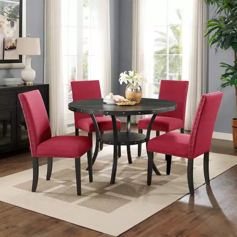 Sedie da pranzo in tessuto Biony con borchie decorative