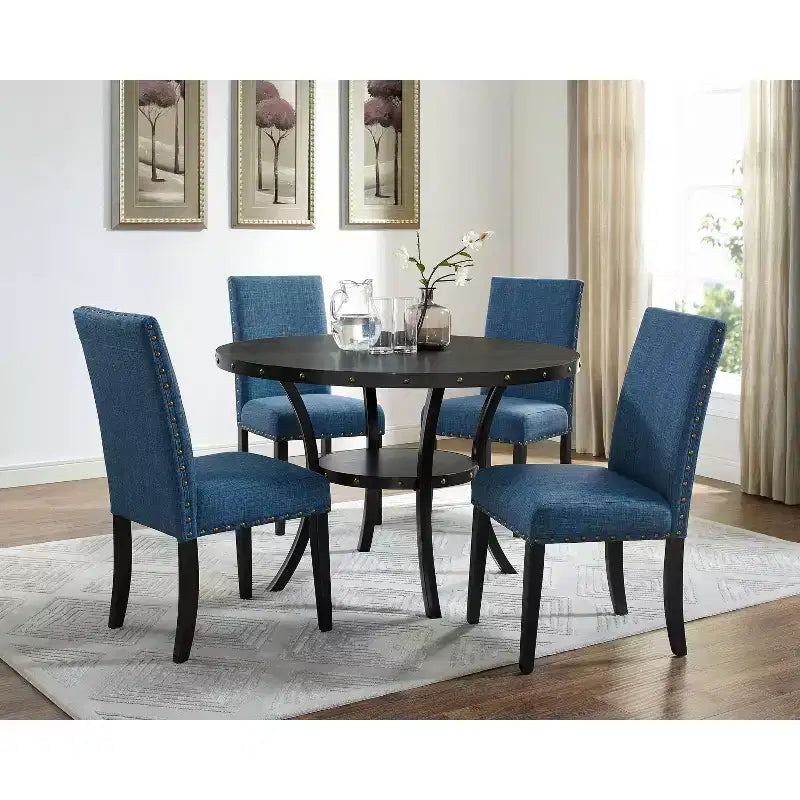 Sedie da pranzo in tessuto Biony con borchie decorative