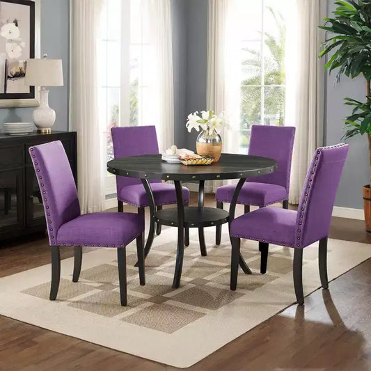 Sedie da pranzo in tessuto Biony con borchie decorative