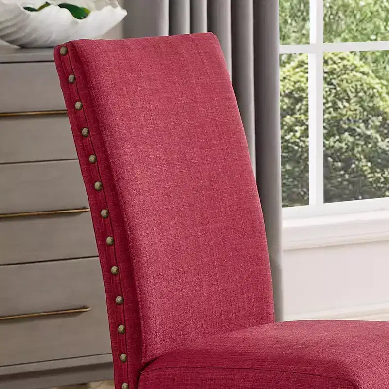 Sedie da pranzo in tessuto Biony con borchie decorative