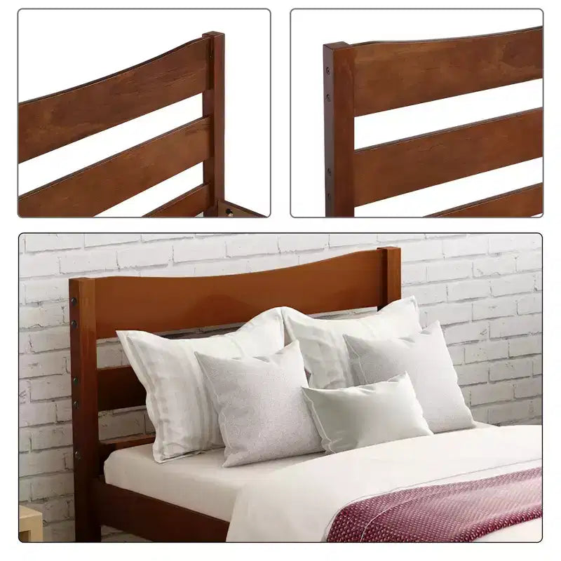 Letto a piattaforma in legno matrimoniale con testiera e supporto a doghe in legno (Noce)