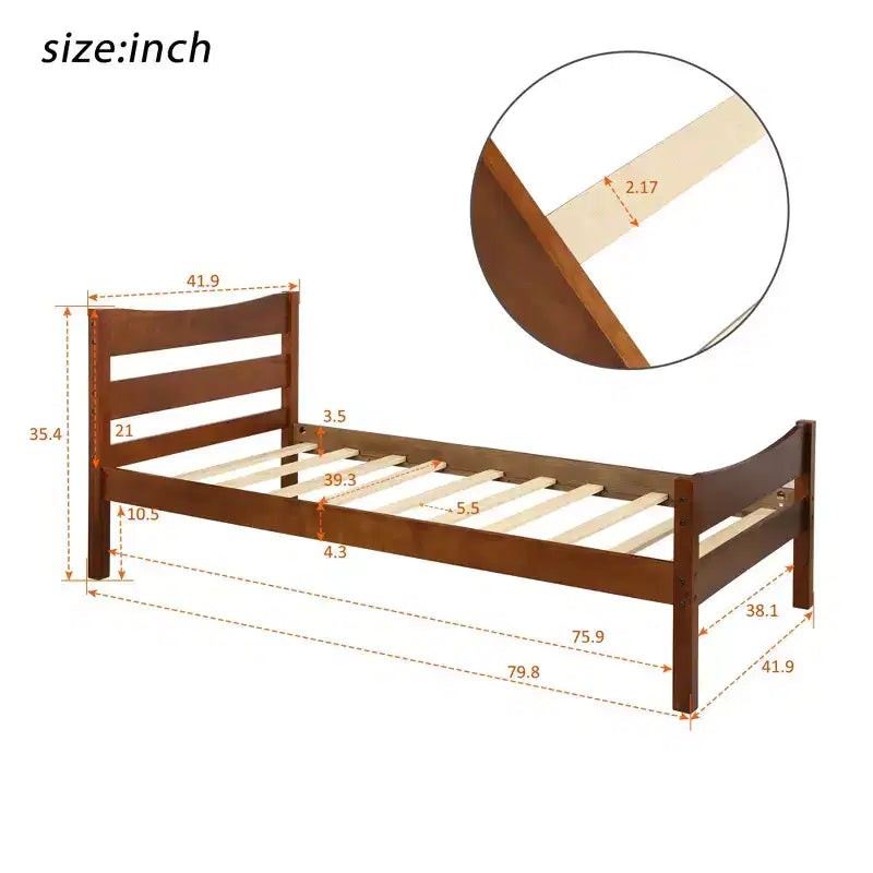 Letto a piattaforma in legno matrimoniale con testiera e supporto a doghe in legno (Noce)