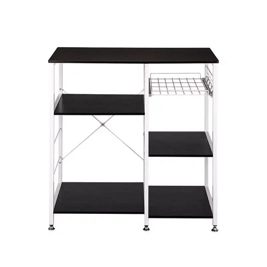 90X40X84cm Floor-Standing 4-Layer Microwave Oven Rack with Pull-Out Basket+X Cross Piece