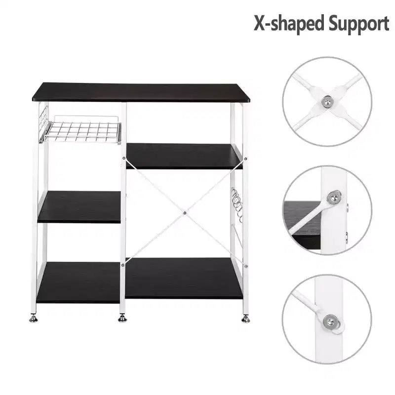 90X40X84cm Scaffale da pavimento a 4 ripiani per microonde con cestello estraibile + croce a X