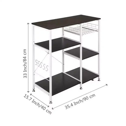 90X40X84cm Scaffale da pavimento a 4 ripiani per microonde con cestello estraibile + croce a X