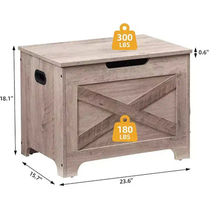 Panca Contenitore in Legno con Cerniera di Sicurezza, Seduta Multi-Uso e Organizer con Maniglie Laterali