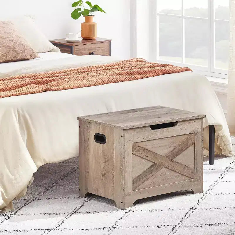 Panca Contenitore in Legno con Cerniera di Sicurezza, Seduta Multi-Uso e Organizer con Maniglie Laterali