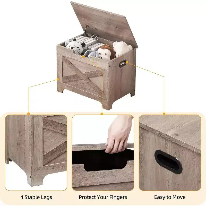 Panca Contenitore in Legno con Cerniera di Sicurezza, Seduta Multi-Uso e Organizer con Maniglie Laterali