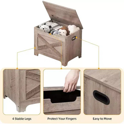 Panca Contenitore in Legno con Cerniera di Sicurezza, Seduta Multi-Uso e Organizer con Maniglie Laterali