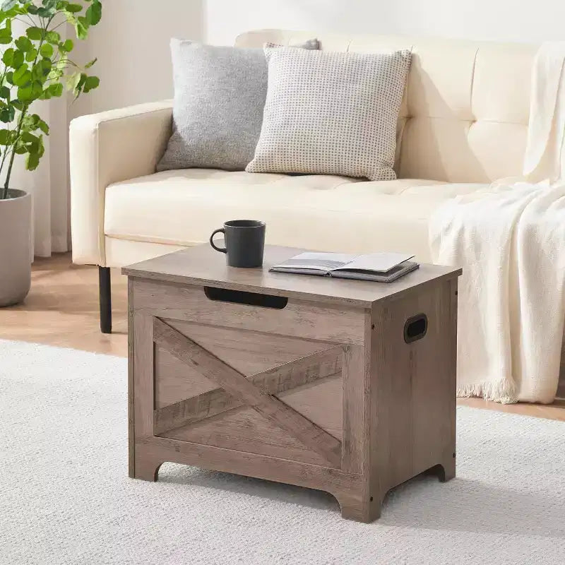 Panca Contenitore in Legno con Cerniera di Sicurezza, Seduta Multi-Uso e Organizer con Maniglie Laterali