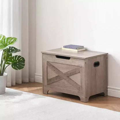 Panca Contenitore in Legno con Cerniera di Sicurezza, Seduta Multi-Uso e Organizer con Maniglie Laterali