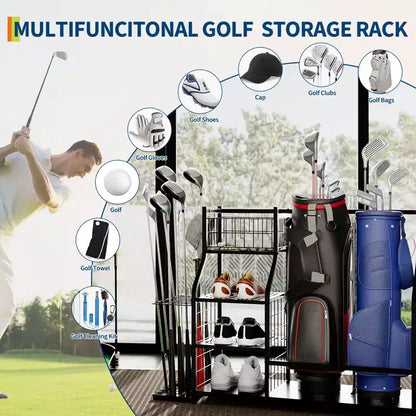 Organizzatore per sacche da golf, Organizzatore per attrezzature sportive, Organizzatore sportivo da garage, Supporto per sacche da golf da garage con cestini e ganci