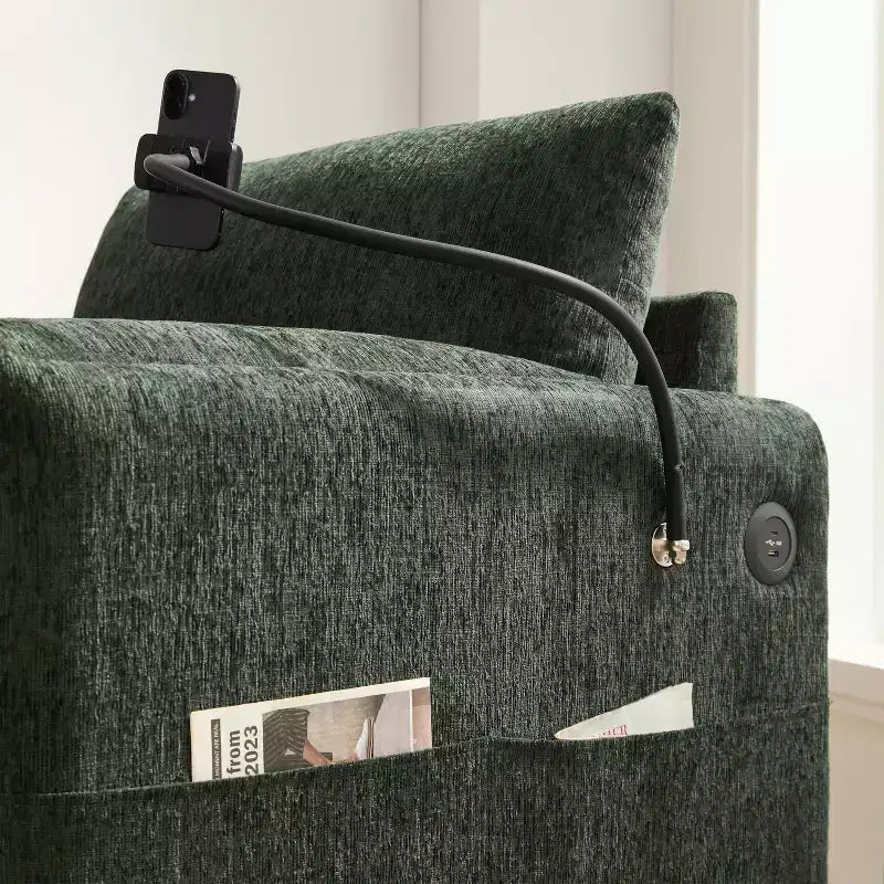 Divano singolo multifunzione in ciniglia con pouf contenitore e braccioli imbottiti