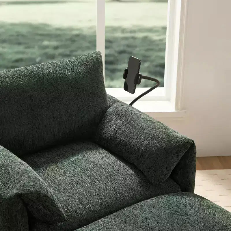 Divano singolo multifunzione in ciniglia con pouf contenitore e braccioli imbottiti