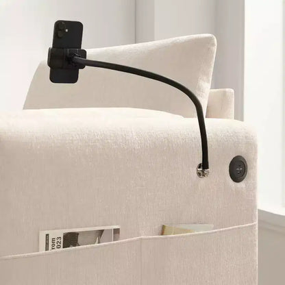 Divano singolo multifunzione in ciniglia con pouf contenitore e braccioli imbottiti