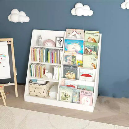 Libreria e contenitore per giocattoli per bambini, Scaffale per libri per bambini, Libreria multifunzionale a 4 ripiani in legno per bambini