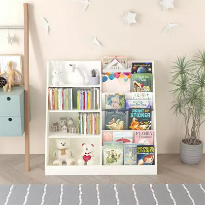 Libreria e contenitore per giocattoli per bambini, Scaffale per libri per bambini, Libreria multifunzionale a 4 ripiani in legno per bambini