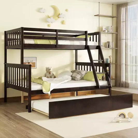 Whisen Twin Over Full Bunk Bed with Trundle & Convertible Ladder