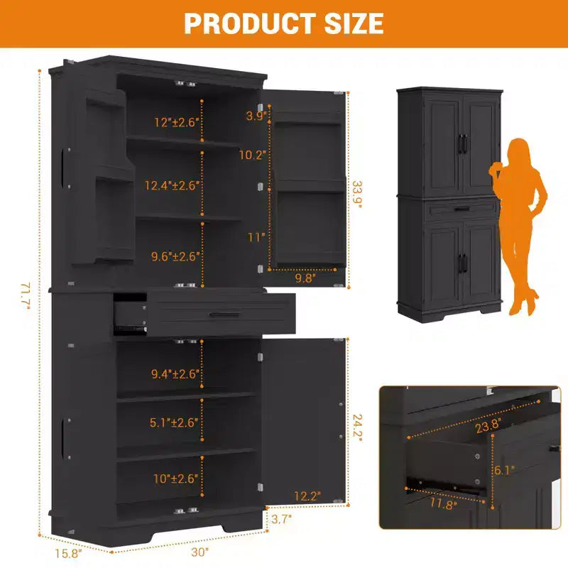 Dispensa Alta 183 cm, Armadietto da Cucina in Stile Rustico con Cassetto, 4 Ripiani Regolabili, 6 Ripiani sullo Sportello