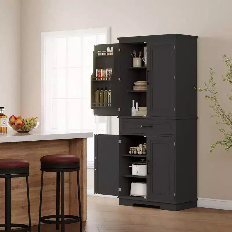 Dispensa Alta 183 cm, Armadietto da Cucina in Stile Rustico con Cassetto, 4 Ripiani Regolabili, 6 Ripiani sullo Sportello