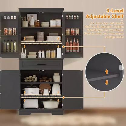 Dispensa Alta 183 cm, Armadietto da Cucina in Stile Rustico con Cassetto, 4 Ripiani Regolabili, 6 Ripiani sullo Sportello
