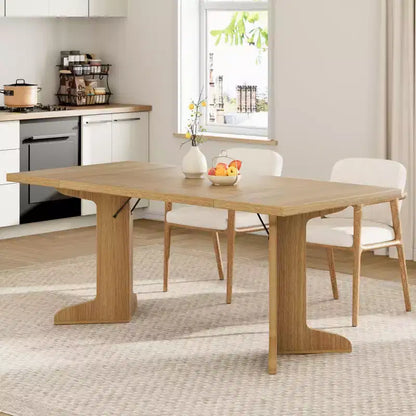 Grande tavolo da pranzo per 6, tavolo da cucina in stile rustico con piano imbottito e piedi unici a V, tavolo da pranzo rettangolare in legno