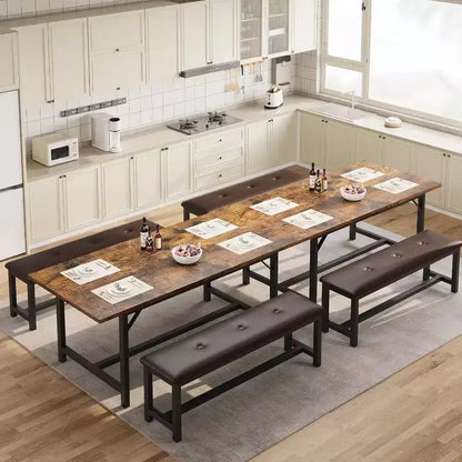 Set da tavolo da pranzo rettangolare allungabile da 160 cm (63 pollici) in marrone rustico per 4-6 persone, con 2 panche morbide, design salvaspazio per piccoli ambienti