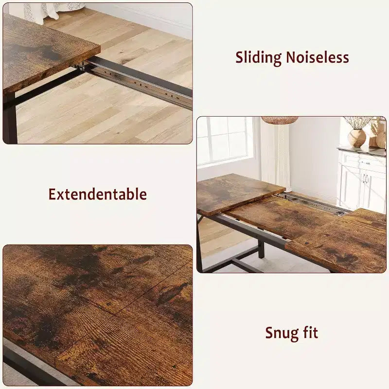 Set da tavolo da pranzo rettangolare allungabile da 160 cm (63 pollici) in marrone rustico per 4-6 persone, con 2 panche morbide, design salvaspazio per piccoli ambienti