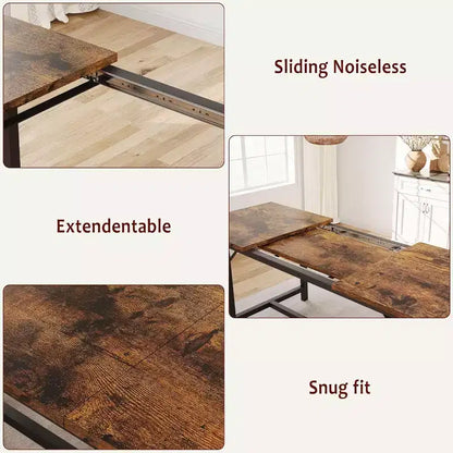 Set da tavolo da pranzo rettangolare allungabile da 160 cm (63 pollici) in marrone rustico per 4-6 persone, con 2 panche morbide, design salvaspazio per piccoli ambienti