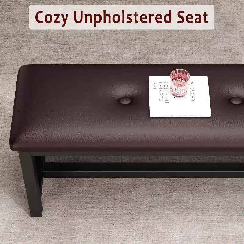 Set da tavolo da pranzo rettangolare allungabile da 160 cm (63 pollici) in marrone rustico per 4-6 persone, con 2 panche morbide, design salvaspazio per piccoli ambienti