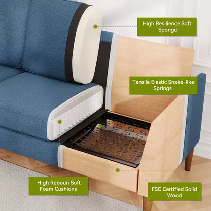 Dyonery 88 Divano Due Posti per Salotto, Comodo Divano Moderno Grigio Blu Oversize, Divano Grande per Camera da Letto Ufficio Montaggio Senza Attrezzi