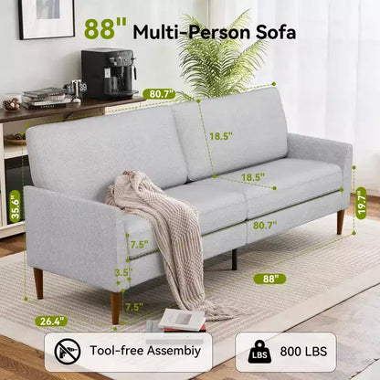 Dyonery 88 Divano Due Posti per Salotto, Comodo Divano Moderno Grigio Blu Oversize, Divano Grande per Camera da Letto Ufficio Montaggio Senza Attrezzi