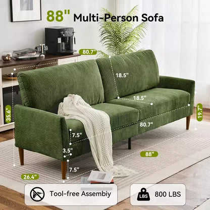 Dyonery 88 Divano Due Posti per Salotto, Comodo Divano Moderno Grigio Blu Oversize, Divano Grande per Camera da Letto Ufficio Montaggio Senza Attrezzi
