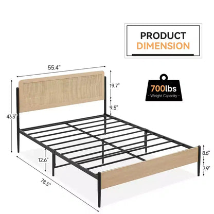 Struttura Letto Matrimoniale Queen con Testiera in Rattan - Letto a Piattaforma Stile Bohemien con Contenitori Sotto il Letto, Nessuna Rete a Molle Necessaria