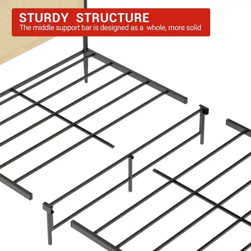 Struttura Letto Matrimoniale Queen con Testiera in Rattan - Letto a Piattaforma Stile Bohemien con Contenitori Sotto il Letto, Nessuna Rete a Molle Necessaria